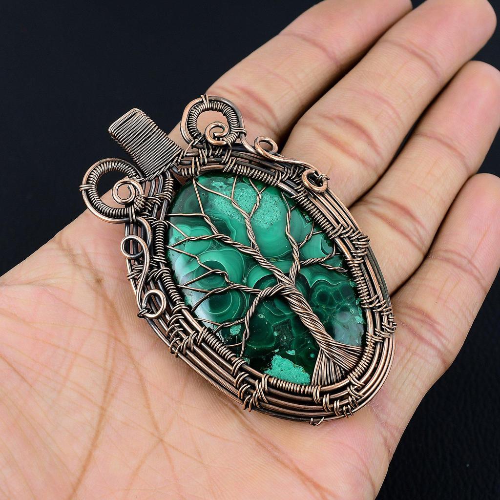 Tree Of Life Malachite Pendant, 999 Copper Wire Wrapped Pendant Jewelry. Gift For Women Handmade Pendant Gemstone Jewelry