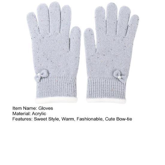Women Winter Gloves Warm Touch Screen Gloves with Bow-Tie Sequins Knitted Thickened Gloves for Daily Outings Dating Party