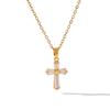 18K Gold & Zircon Cross Pendant Women's Necklace - Non-Fading Titanium Steel Choker