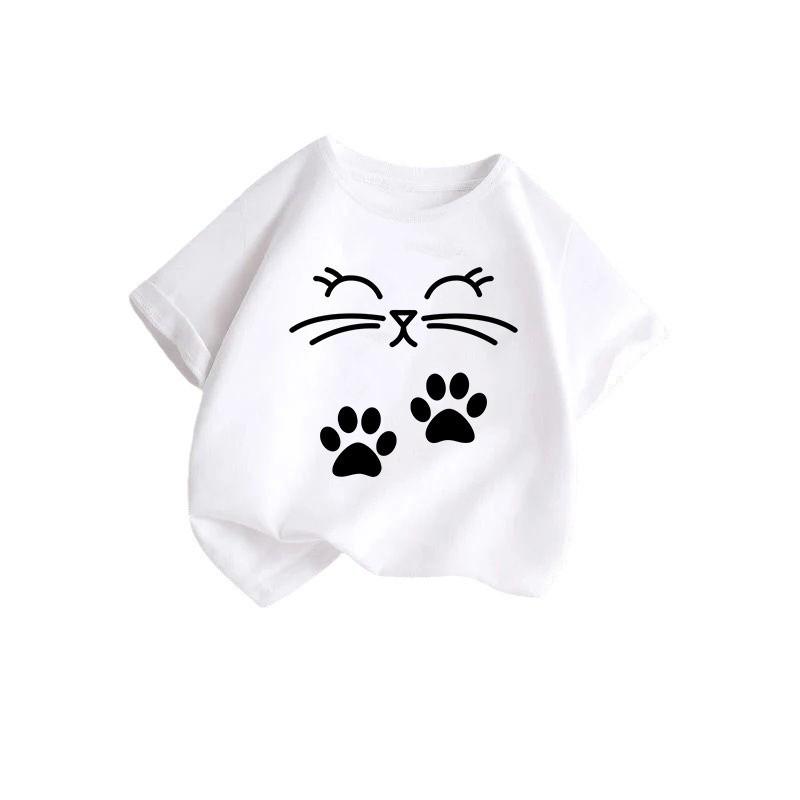 Girls' Cute Printed Loose Short Sleeve T-shirt - Summer Round Neck Top