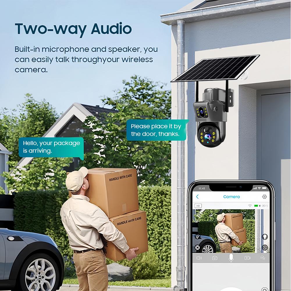 8MP 4K WiFi Wireless Solar Lens Dual Display 4G SIM IP CCTV Camera Motion Detection PTZ Security Protection Monitor