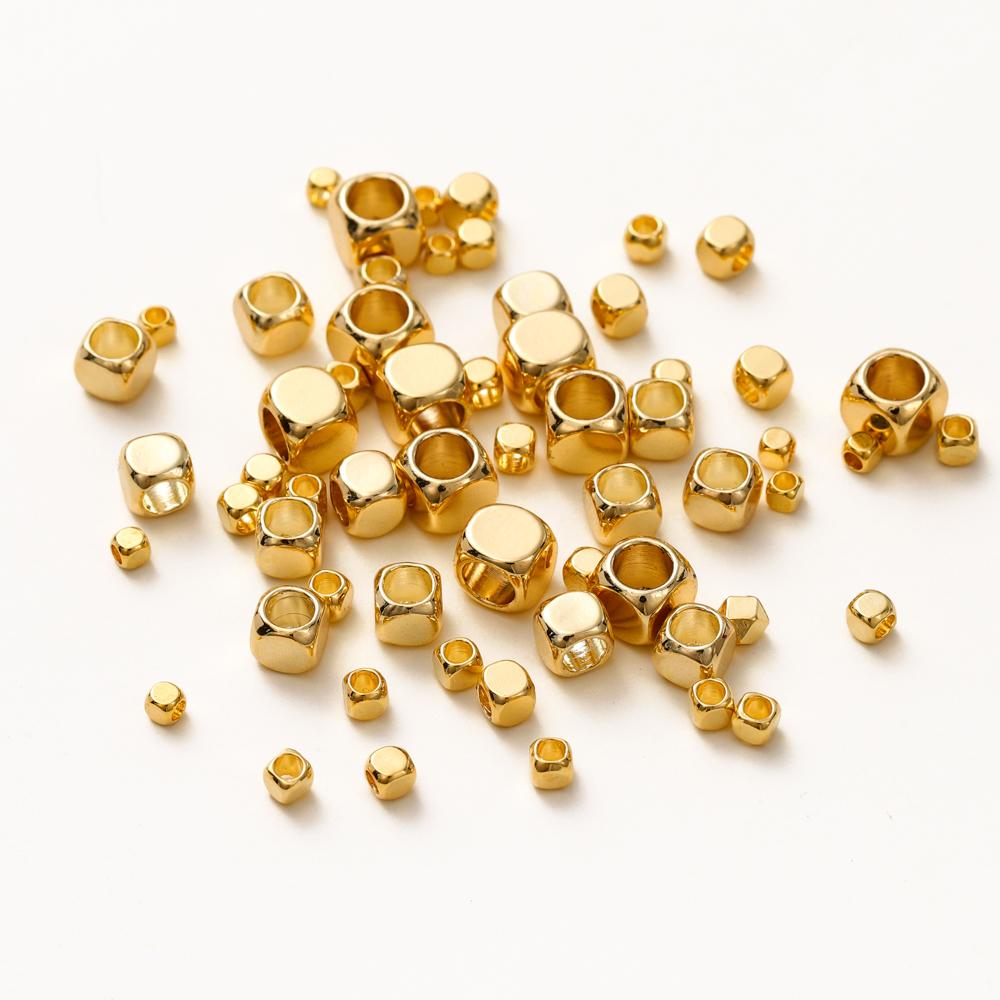 50pcs/lot 14K 18K Gold Brass Cube Square Spacer Beads Loose Charm Bead for DIY Bracelets Necklace Jewelry Making Accessories