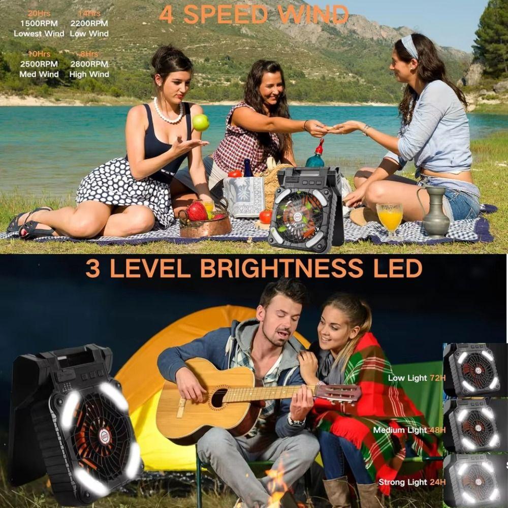 Folding Design Camping Fan with LED Light 90° Folding Portable Tent Fan  Fishing Trip