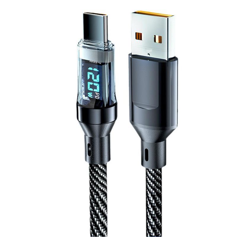120W LED Digital Display Quick Charge USB Type C Cable for Samsung Xiaomi Huawei Fast Charging Data Cord