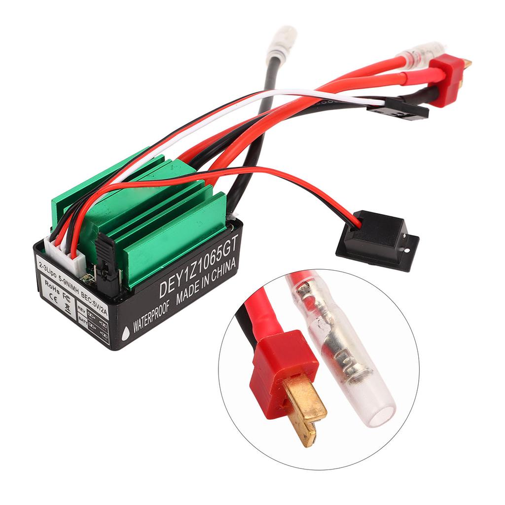 65A RC Brushed ESC Waterproof RC Crawler Ship Model ESC T Plug Brushed ESC Replacement Part