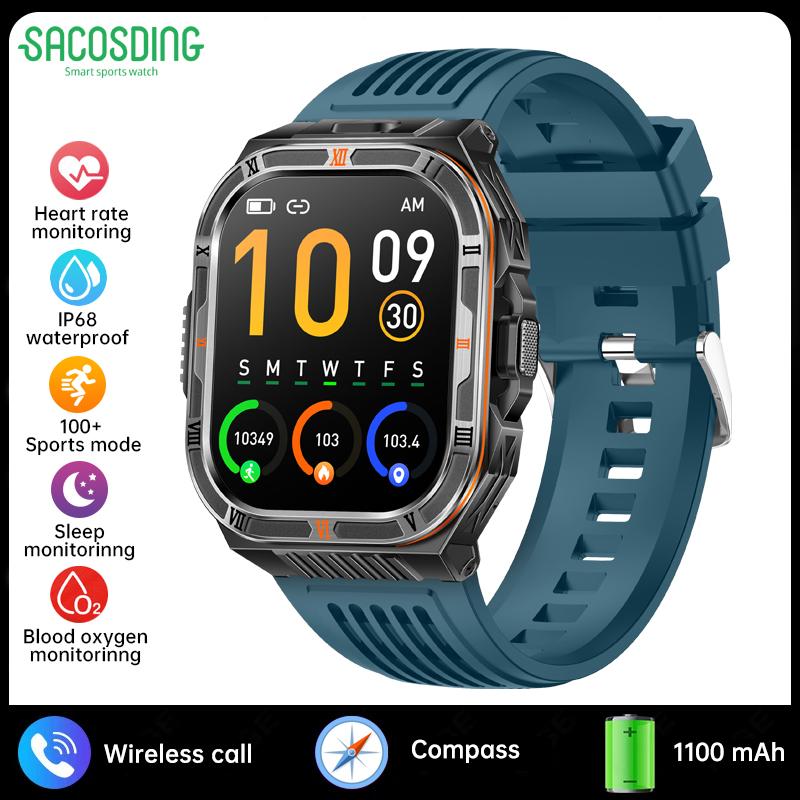 New 1100mAh Battery Outdoor Ultra Durable Men Smartwatch Flashlight Heart Rate Bluetooth Call IP68 Waterproof Sports Smart Watch
