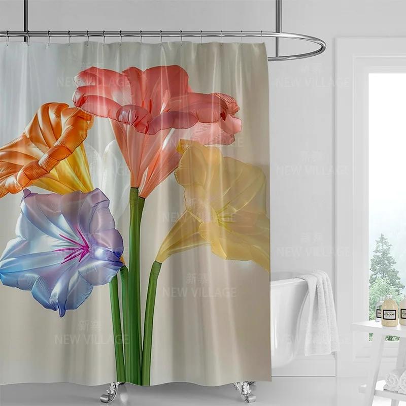 Bohemian style plant bathroom curtains Floral pattern printed shower curtains, 180x200cm waterproof fabric shower curtains W90xH180cm