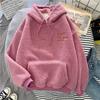 Lammeullsfleece-hettegenser for kvinner, koreansk versjon, trendy student, løs og avslappet stil, høst og vinter med tykk fleece og hettegenser, jakke
