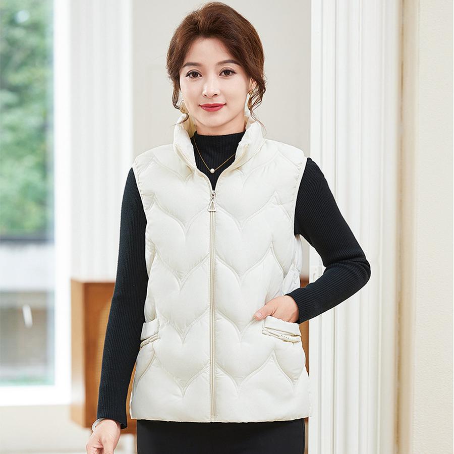 Autumn Winter New Cotton Padded Vest for Moms Plus Size Stand Collar Cotton Jacket Warm Top for Women