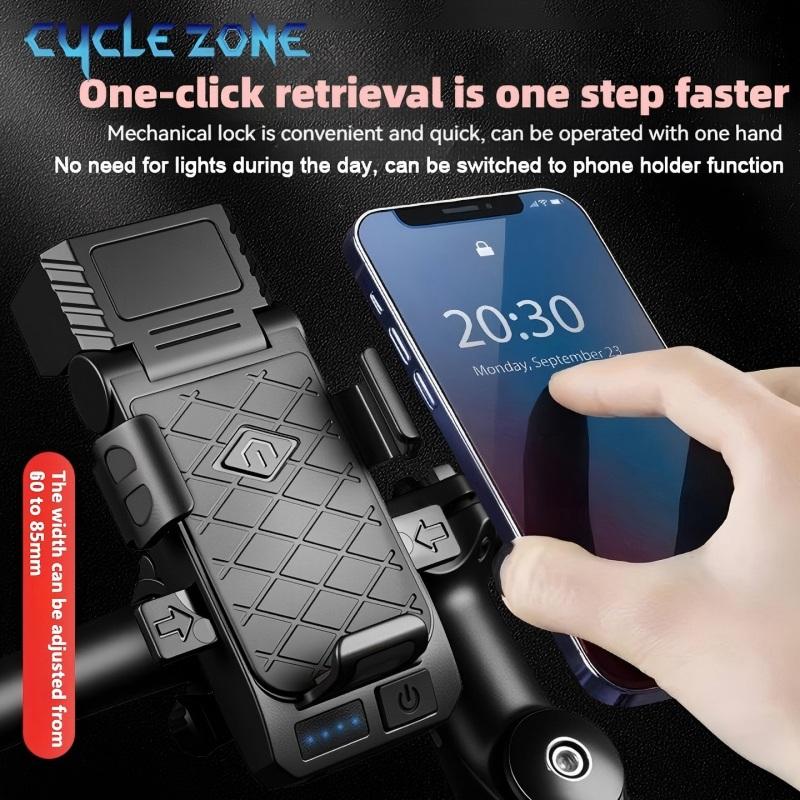 3-in-1 Bicycle Front Light with Horn & Phone Holder 6 LED Bike Light 2400mAh Bike Headlight Flashlight for Night Safety Riding