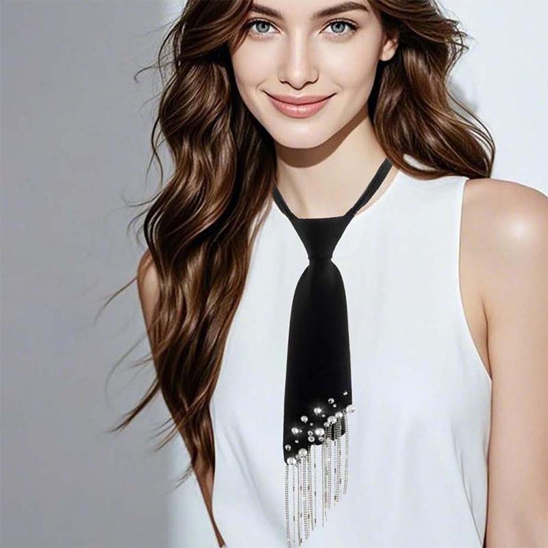 Preppy Pearl Tassel Tie Long Decorative Women Shirt Accessory Elegant Style for School Uniform Work Party