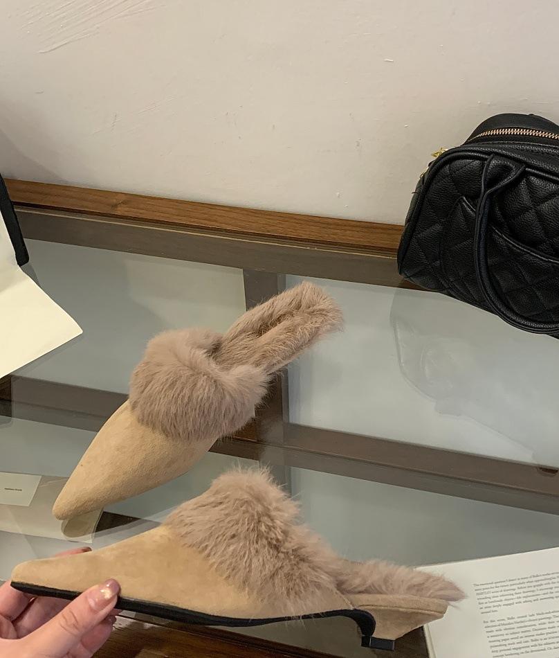 2025 Autumn and Winter New Pointed Head Thin Heel European and American Fashion High Heel Fine Heel Slippers Bag Head Empty Women's Shoes