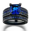 Schwarzes Gold Strass Prinzessin Schliff Schwarz oder Blau Cz Ehering Verlobungsring Brautringe Set Größe 5 -12