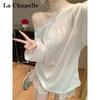 La Chapelle Women's Long-Sleeve Off-Shoulder Lace Bow T-Shirt