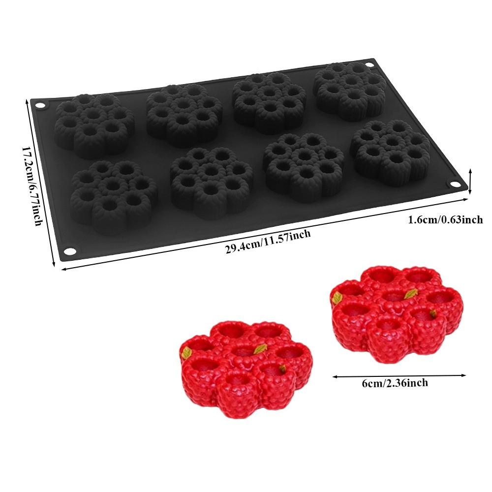 1/8 Cells 3D Raspberry Silicone Mold Flower Design Food-Grade Silicone Baking Cake Molds DIY Heat-Resistant Dessert Baking Tools