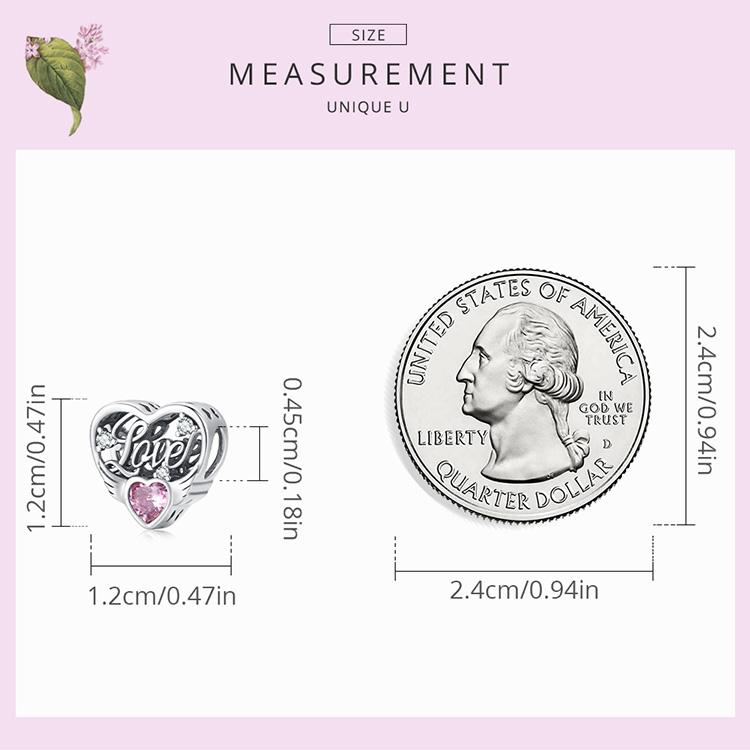 BAMOER 925 Sterling Silver wykwintne jasnoróżowe cyrkon Hollow Heart Charm koraliki dla kobiet Fine Jewelry