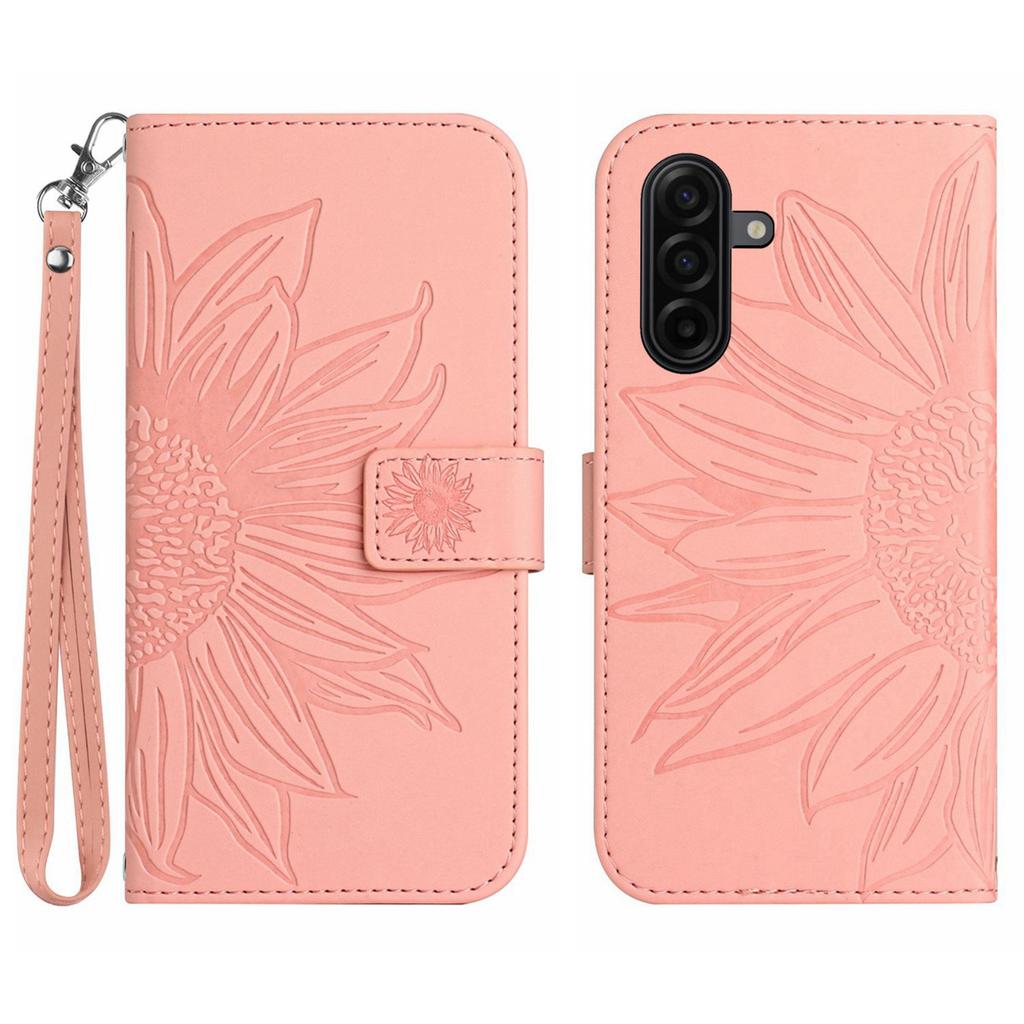 For Samsung Galaxy A57 5G Case Sunflower Imprint Leather Wallet Phone Cover with Wrist Strap