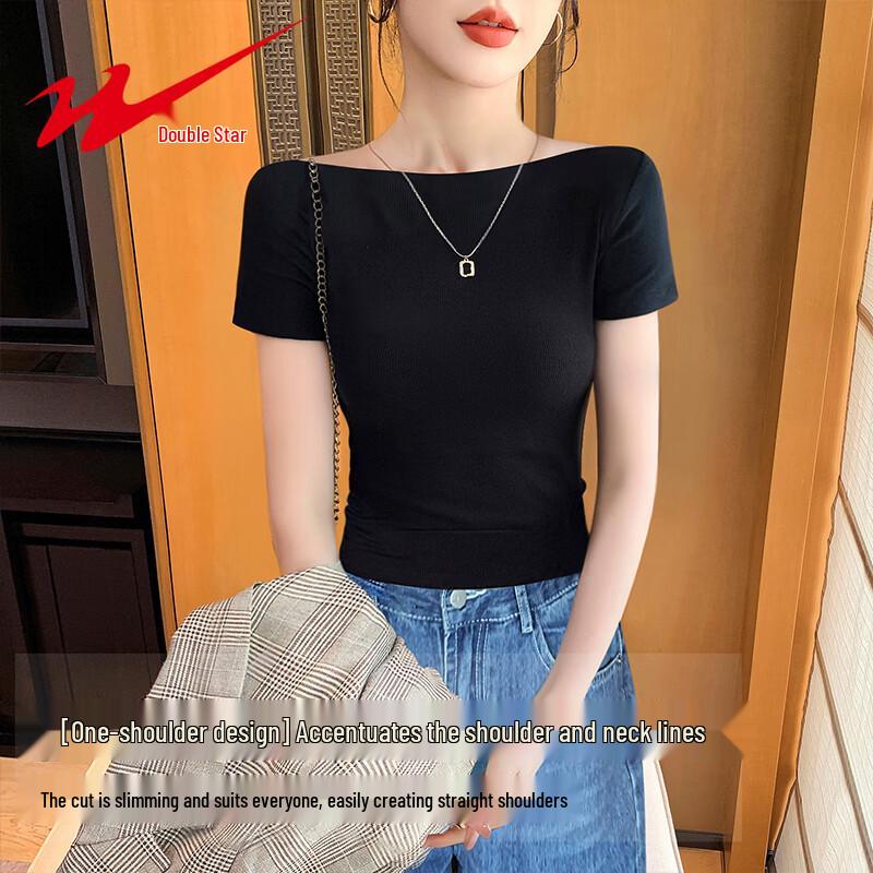 Shuangxing Women's Off-Shoulder Short Sleeve T-Shirt