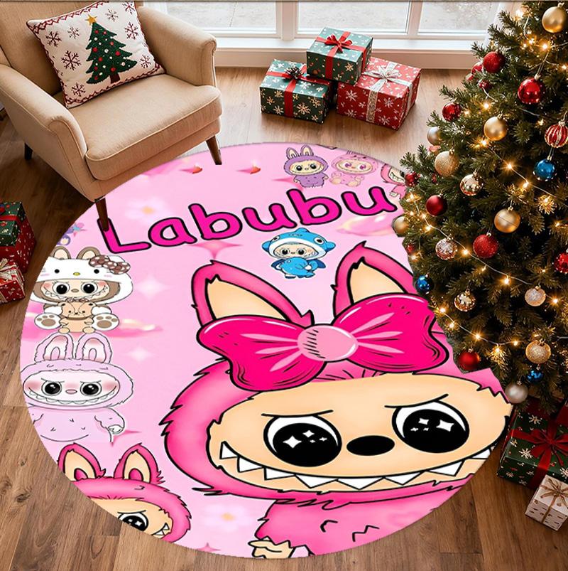 Labubu Pattern Round Rug, Indoor/Outdoor Mat, for Picnic, Gameroom, Bedroom, Office, Living Room, Home Decor Carpet, Birthday Gift