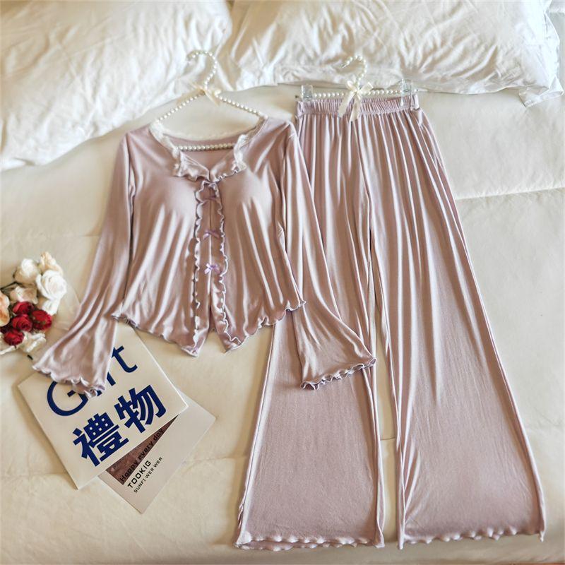 2025 Women's Modal Pajamas: Soft, Sexy Style with Chest Pads for Spring, Wearable Outdoors & Long Sleeves