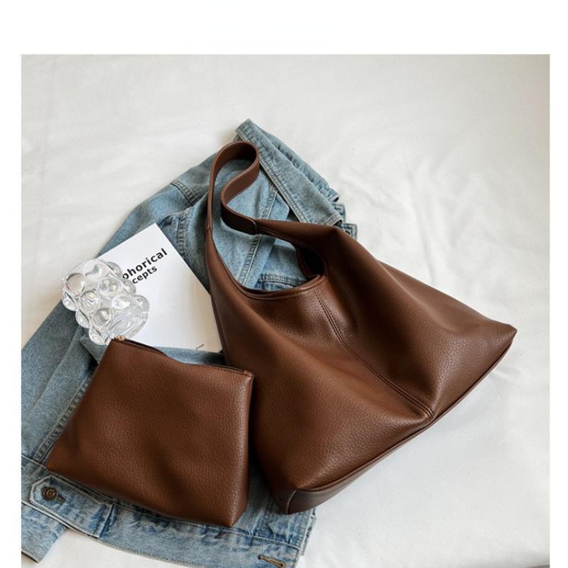 

Сумка большой вместимости для женской осени и зимы. 2 модных сумки через плечо с текстурированной сумкой-ведром для матери и ребенка. коричневый