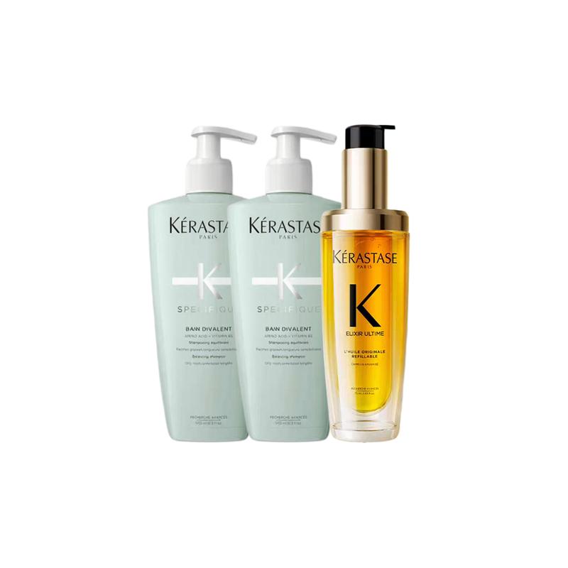 Kerastase Dual Function Shampoo Fairy Essential Oil Care Set Moisturizing, Plumping and Fluffy 500ml*2+75ml