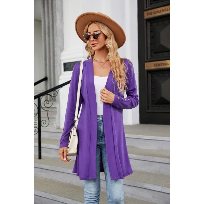 Spring and Autumn Women's Knitted Cardigan Solid Color Button Loose Long Sleeve Cardigan Knitted Cardigan
