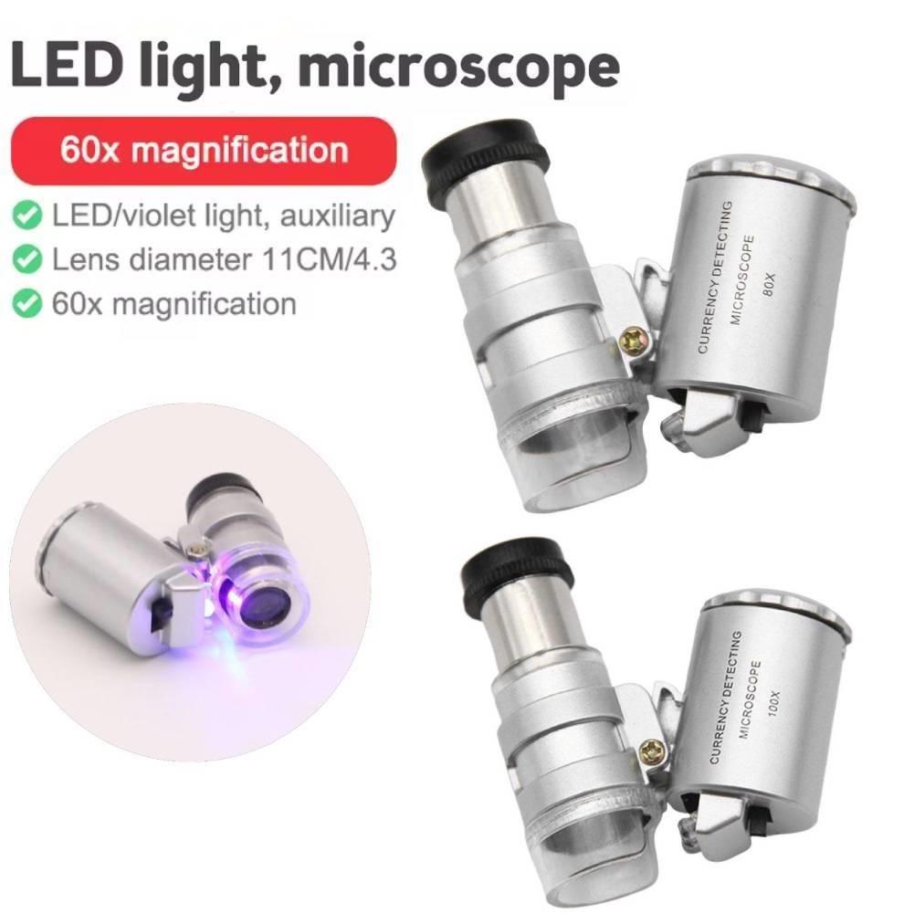 80X/100X LED Mini Microscope Adjustable Jewelry Eye Loupe Magnifier with LED UV Light Pocket Magnifying Glass for Watch Pepair