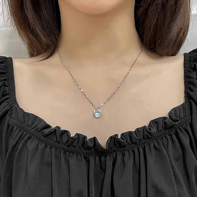 VENTFILLE 925 Sterling Silber Farbe Aurora Katze Halskette Damen Temperament Süß Mondstein Miau Planet Schlüsselbein Kette Schmuck Geschenk