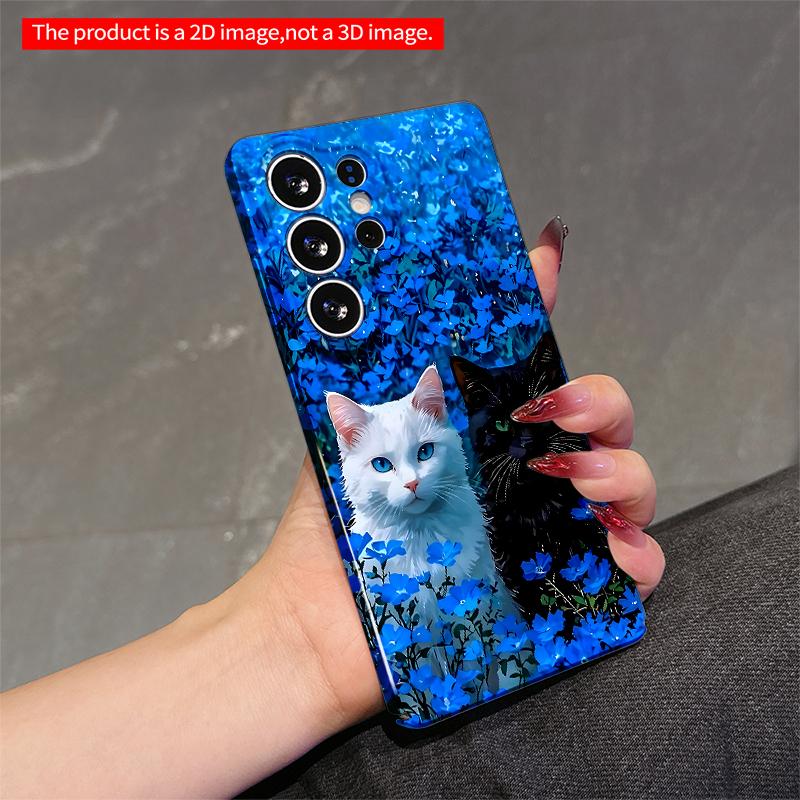 2DFlat Samsung phone case Blue Flower Field Cats Phone Case Applicable to Galaxy S22 S23 S24 S25ULTRA S26 A12 A13 A14 A15 A16 A34 A35 A54 A55