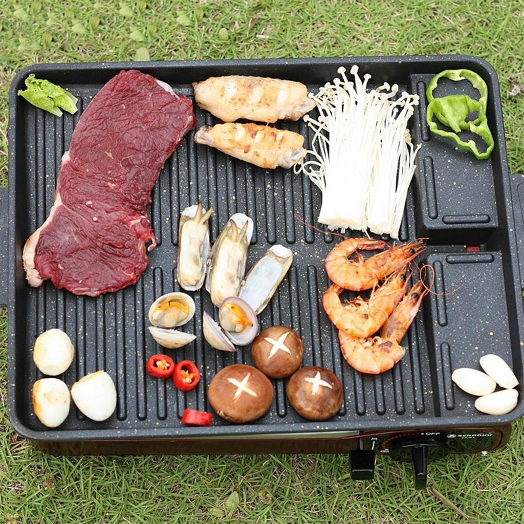 Non-Stick Party Picnic Terrace Beach Charcoal Grill Plate Butane Gas Stove Cooker Barbecue Tray Black Korean Portable BBQ Grill Pan