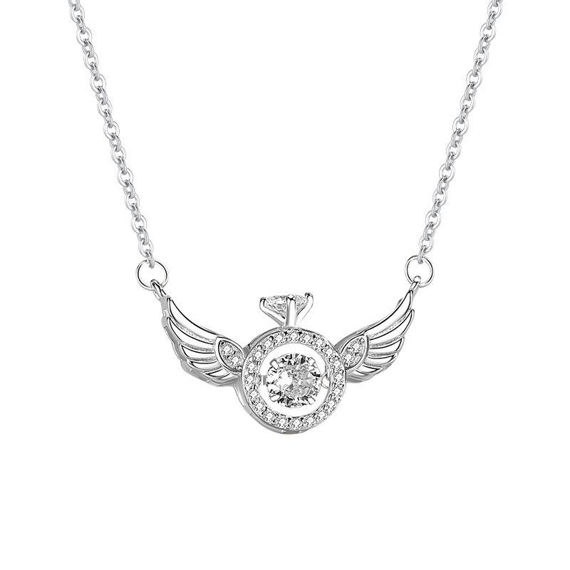 Women Fashion Sweet Angel Wing Zircon Pendant Simple Clavicle Necklace
