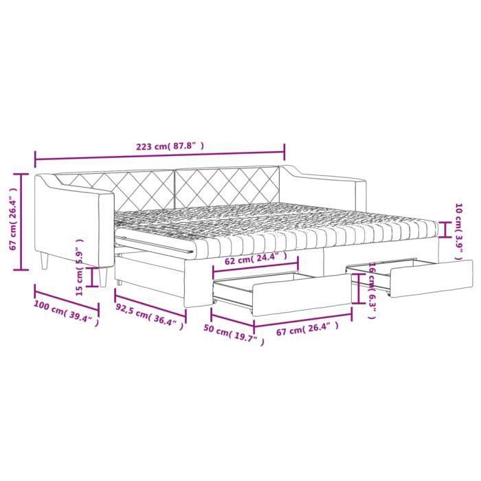 VidaXL Daybed with Trundle and Drawers Taupe 90x200 Cm Fabric 3197483