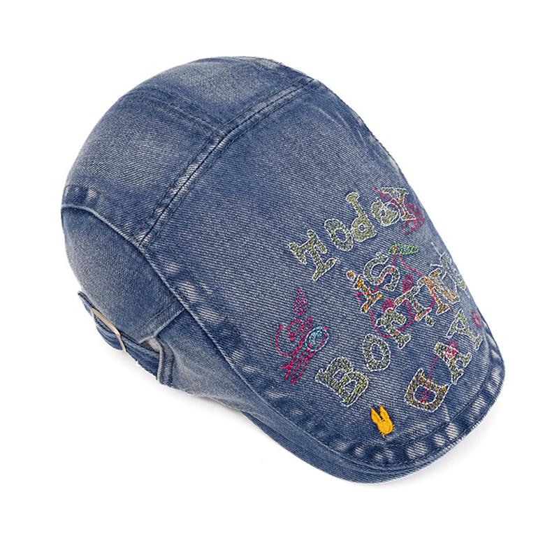 Summer Embroidery Cap Women Vintage Letter Denim Forward Cap Men Beret
