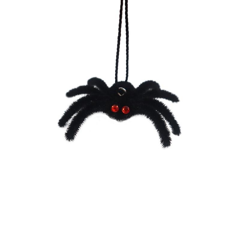 Funny Halloween Plush Spider Pendants Fake 3D Flocking Black Spider Realistic Cartoon Artificial Spider Learning Toys