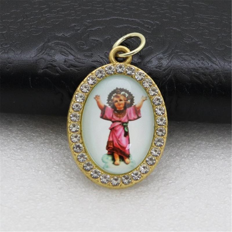 10 Piezas Colgante Encanto Forma Ovalada Religiosa Figura Metal Pedrería Colgante para Collares Llaveros Fabricación de Joyería DIY