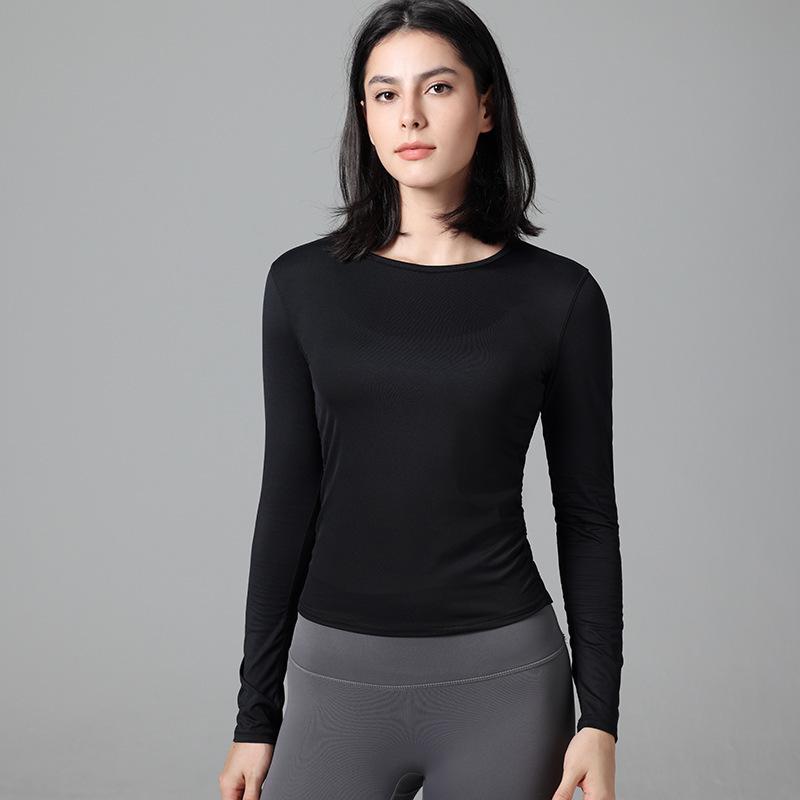 

Приталенный пуловер для йоги с длинным рукавом и сборками – Эластичный, приятный к коже, спортивный повседневный стиль XXL