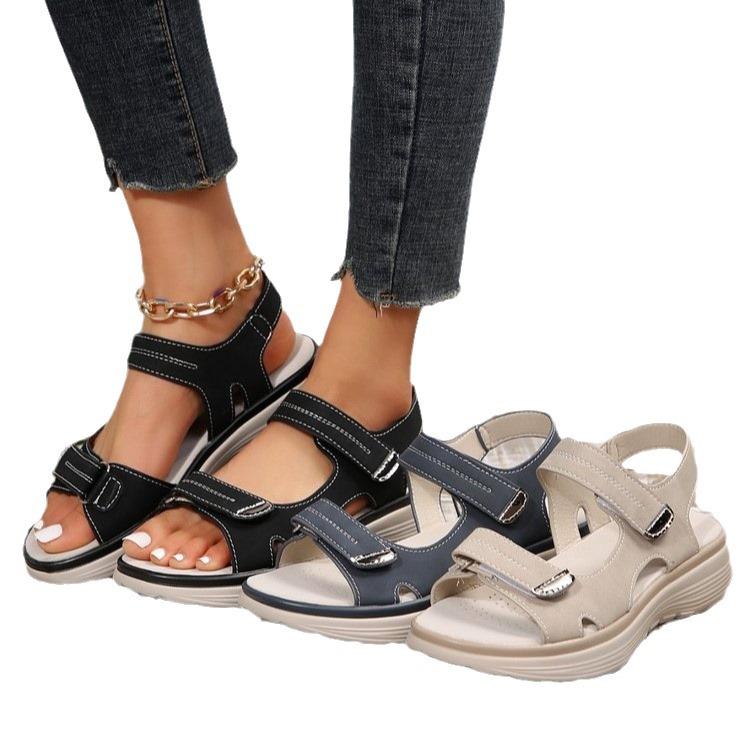2024 Summer Plus Size Women's Thick Sole Beach Sandals with Velcro Closure