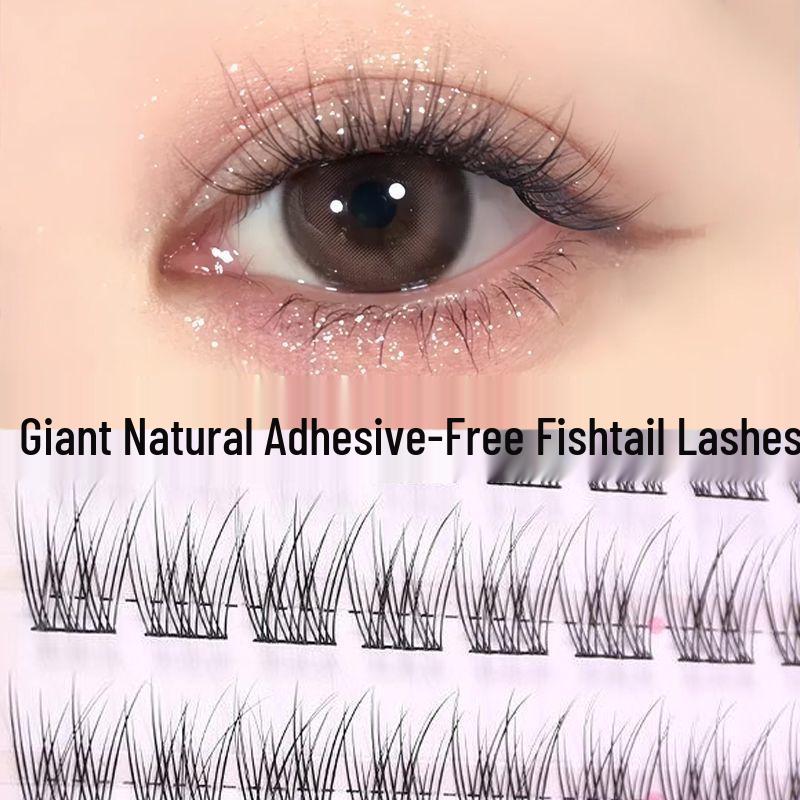Self-Adhesive Glue-Free Fishtail Sunflower False Eyelashes - Natural Single Cluster Segmented Eyelashes for Beginners
