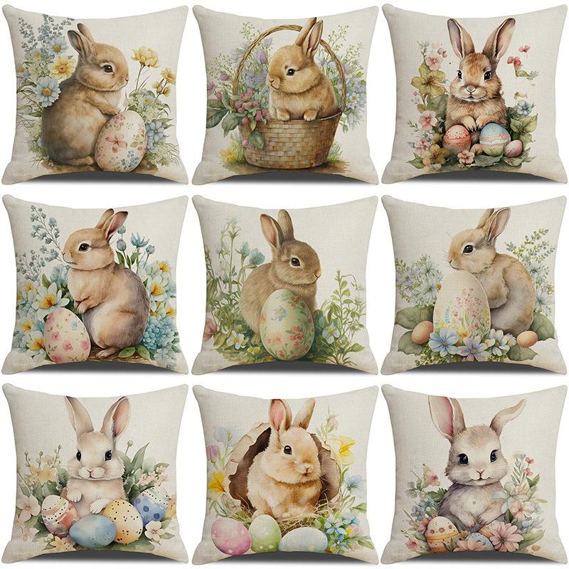 New Easter Pillowcase Country Cartoon Rabbit Easter Egg Pillowcase Sofa Cushion Pillowcase