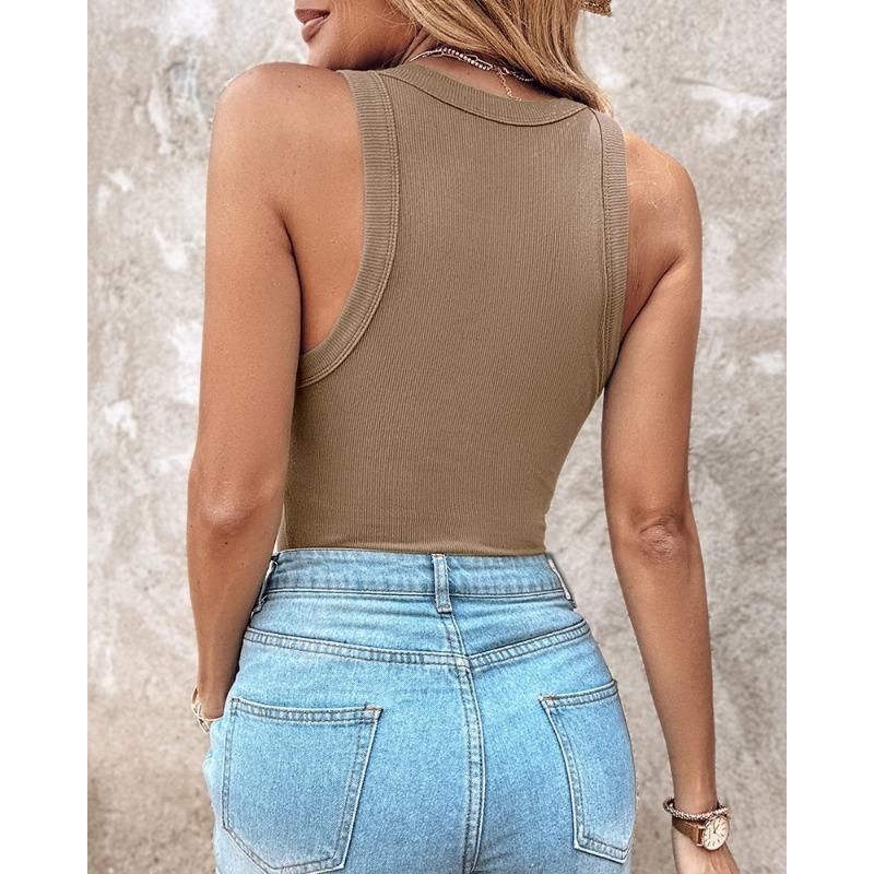 Women Round Neck Solid Color Built In Bra Tank Top Sexy Casual Inner Outer Wear Camisole