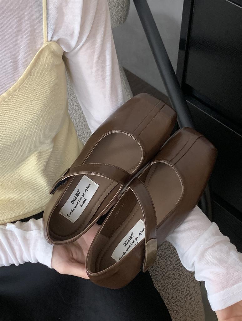 Retro Style Square Head Light Mouth Single Shoes Women's Middle Heel Spring and Autumn New French Evening Commute Leopard Print Mary Jane Small