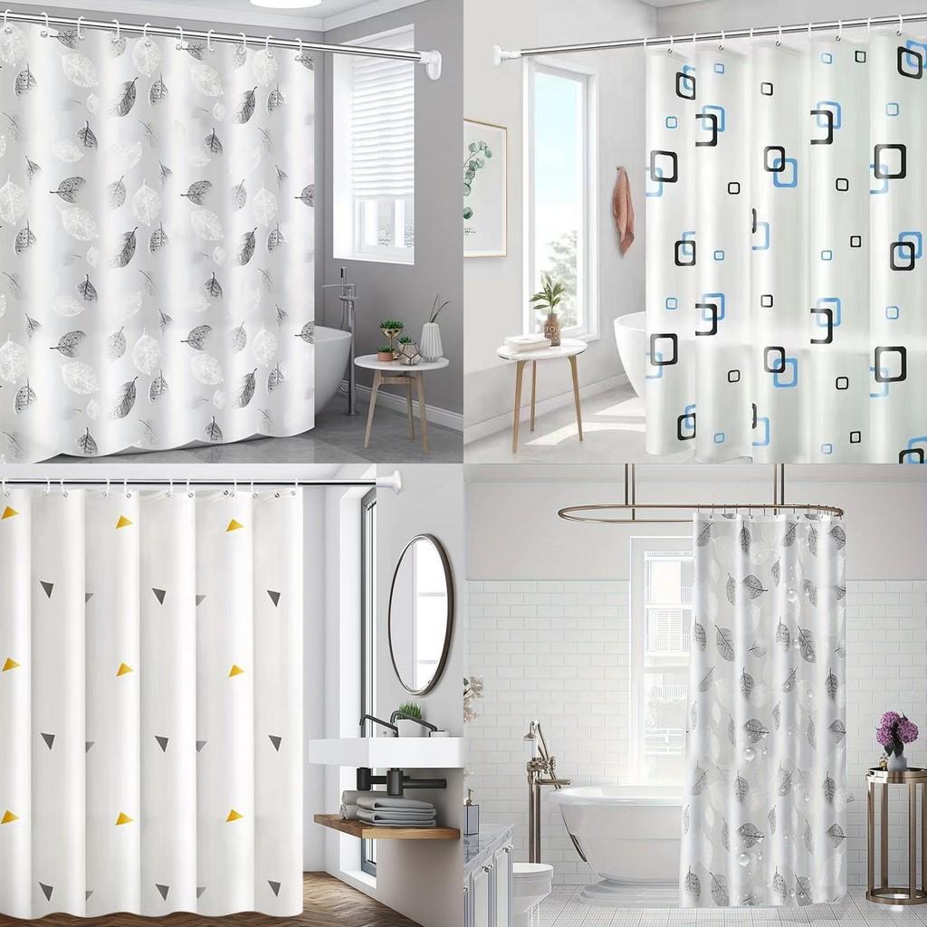 Leaf Geometric Pattern Peva Shower Curtain Waterproof Moldproof Divider Bathroom
