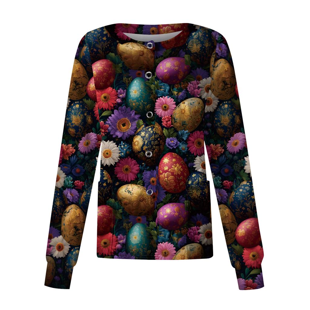 Women's Casual Long Sleeve Single Breasted Printed Dry- Top