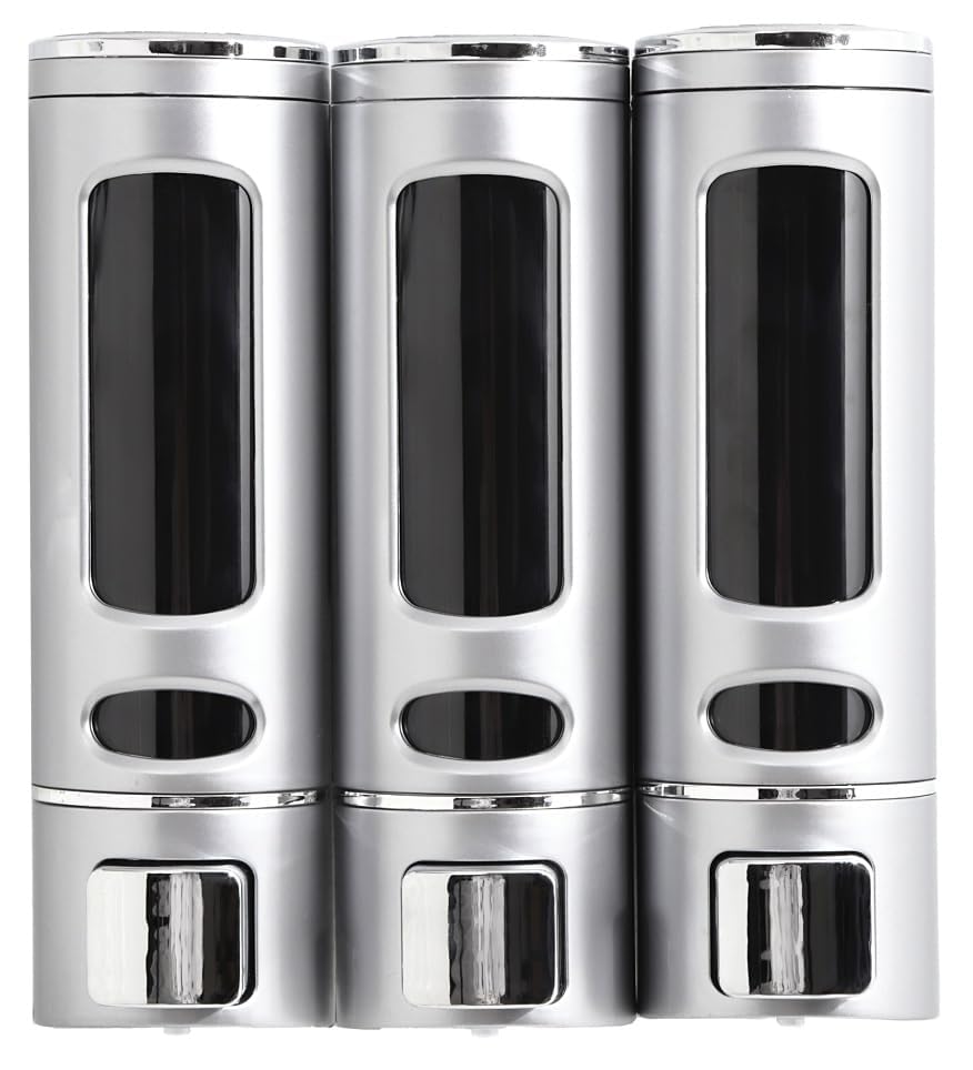 

[Over 100,000 units shipped] PREMM Shampoo Dispenser, Magnetic, Wall-Mounted Shampoo Bottle (Silver, Triple 380ml x 3)