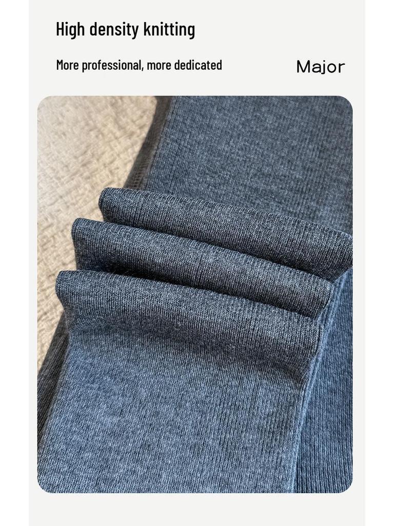 2025 Autumn/Winter Girls' Ruffle Edge Brushed Leggings - Solid Color, Versatile, Elastic Nine-Point Pants