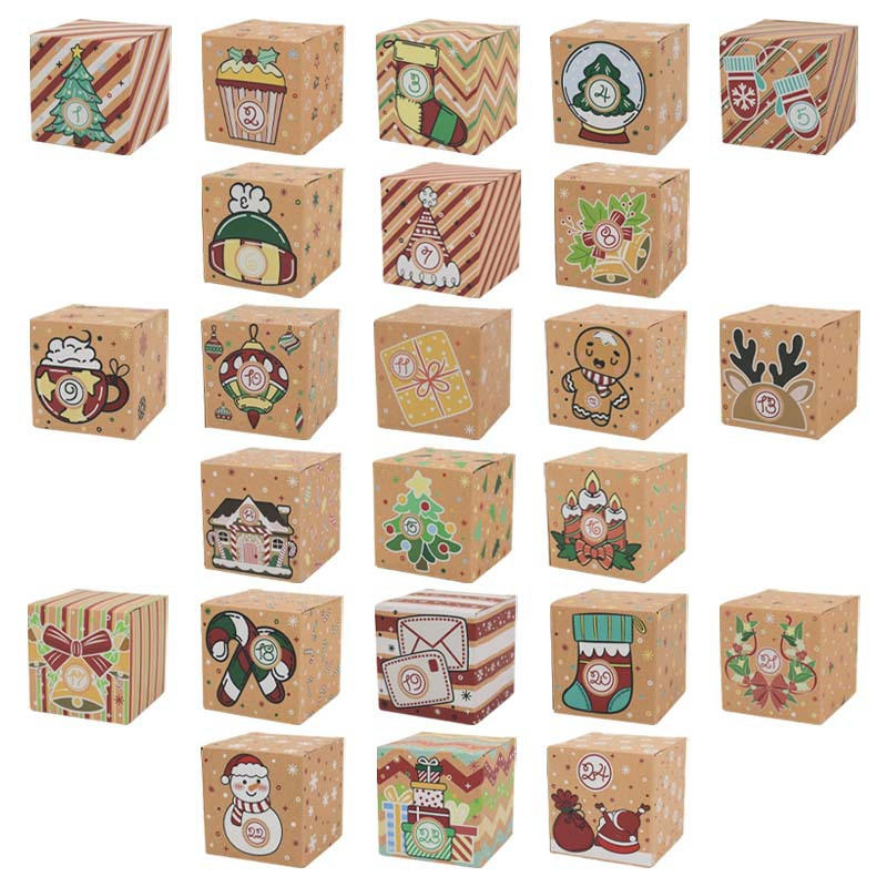 24 Pcs DIY Kraft Paper Christmas Advent Calendar Boxes Christmas Cardboard Number Boxes for Kids Adults School Office Xmas Holiday