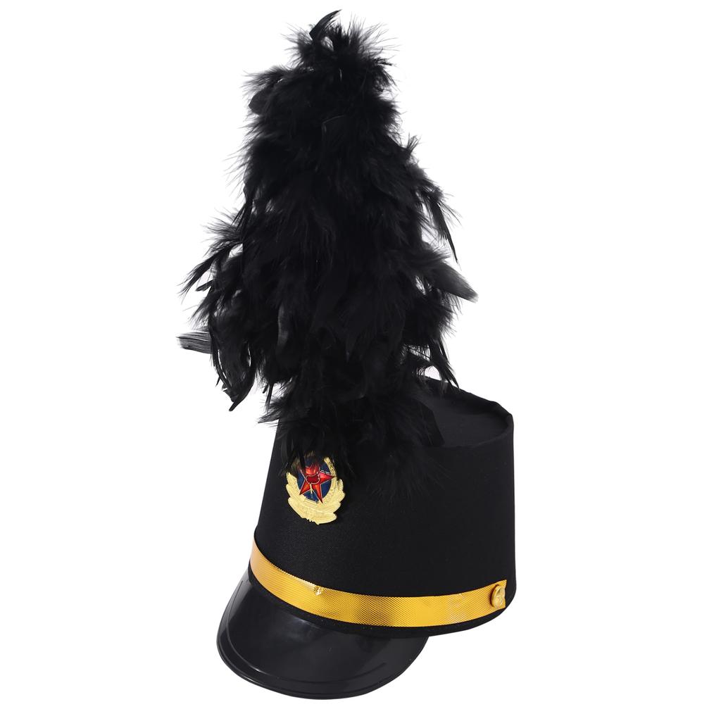 Drum Major Hat Conductor Performance Majorette Hat Drum Band Hat Toy Soldier Hats with Feather Decor Cosplay Accessories