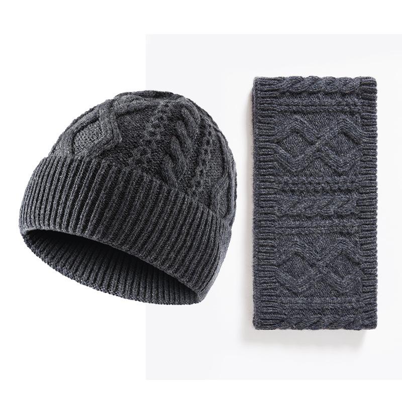 Knitted hat men's wool winter warm ear protection wool hat scarf set women's outdoor anti-cold