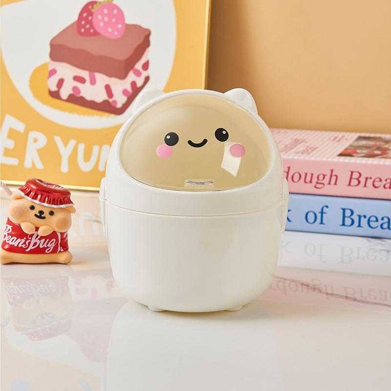 

Cute Mini Desktop Trash Can with Lid Wastebasket Home Storage Bucket Office Living Room Student Storage Box Pen Holder белый